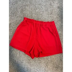 H&M Red Paperbag Waist High Rise Elastic Waist Shorts Women's Size 8